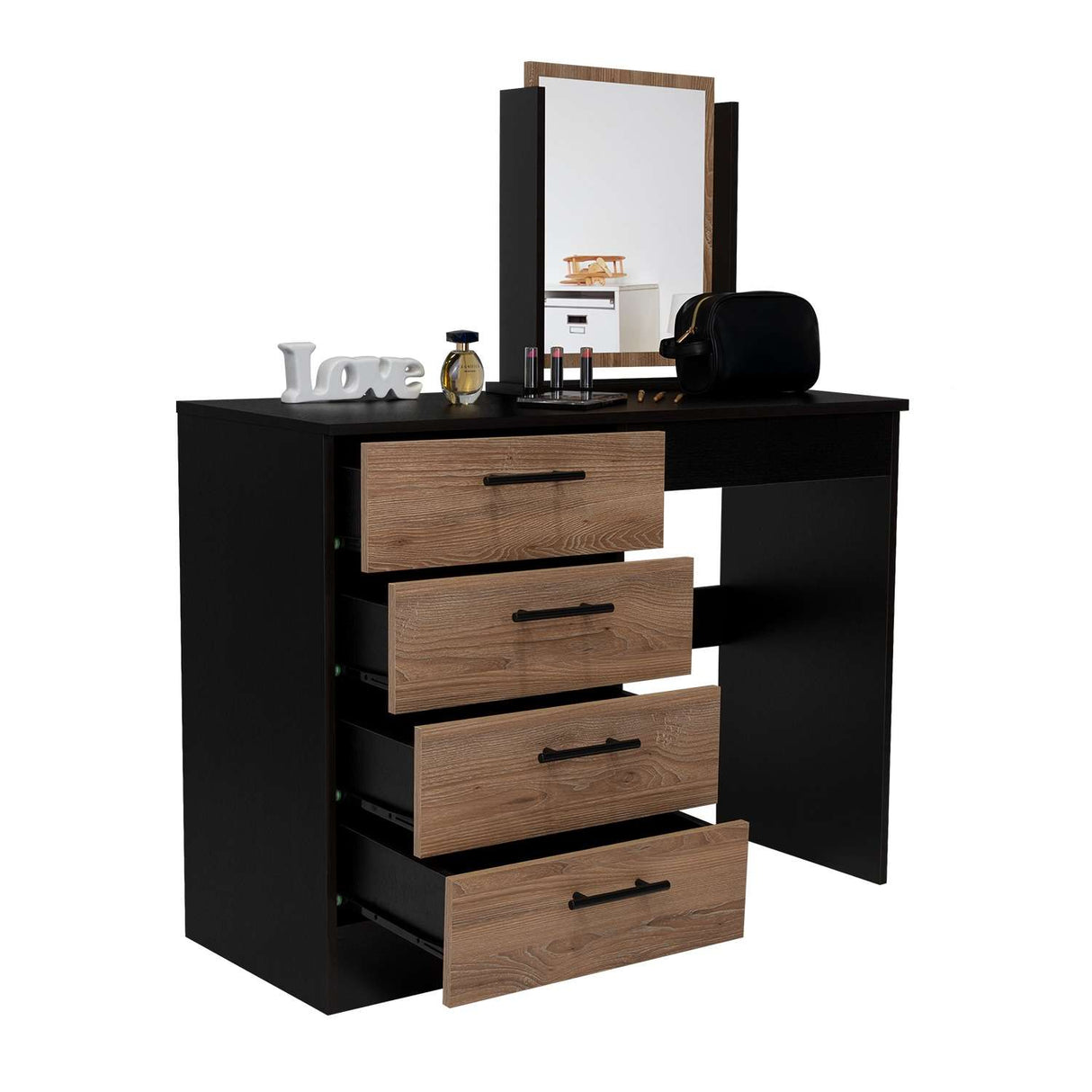 Tocador Kaia Wengue 100x126.7cm con Cuatro Cajones y con Espejo - Tocadores | Bylmo