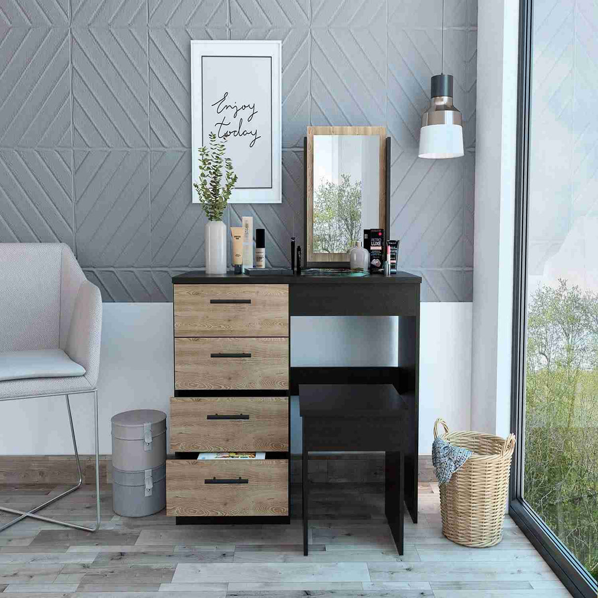 Tocador Kaia Wengue 100x126.7cm con Cuatro Cajones y con Espejo - Tocadores | Bylmo