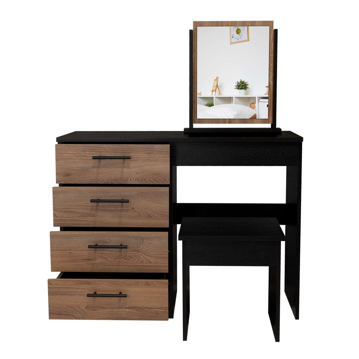 Tocador Kaia Wengue 100x126.7cm con Cuatro Cajones y con Espejo - Tocadores | Bylmo