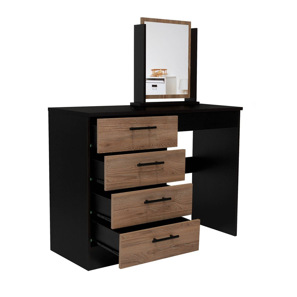 Tocador Kaia Wengue 100x126.7cm con Cuatro Cajones y con Espejo - Tocadores | Bylmo
