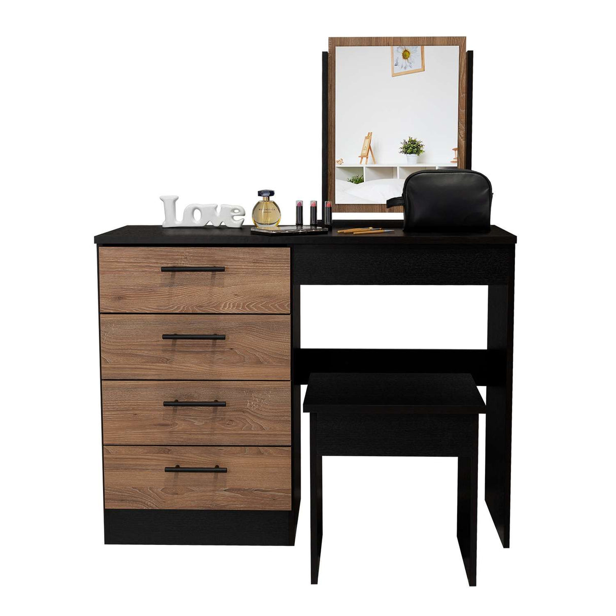 Tocador Kaia Wengue 100x126.7cm con Cuatro Cajones y con Espejo - Tocadores | Bylmo