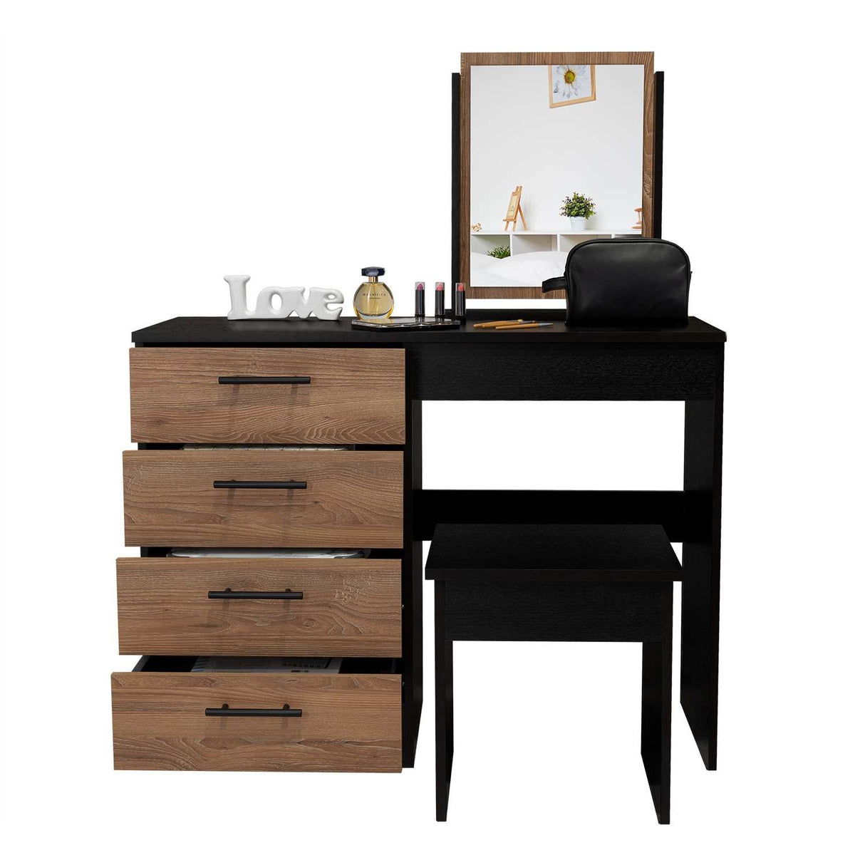 Tocador Kaia Wengue 100x126.7cm con Cuatro Cajones y con Espejo - Tocadores | Bylmo