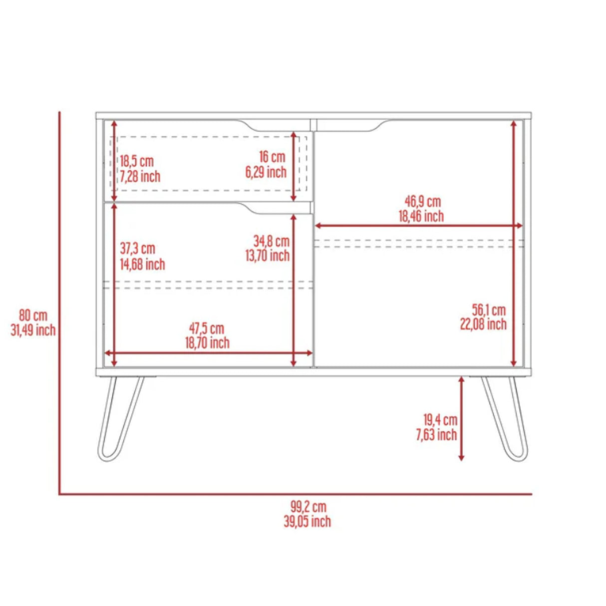 Bifé Audra Duna 100x100cm con Cuatro Compartimientos y con Patas - Bifes y Arrimos | Bylmo
