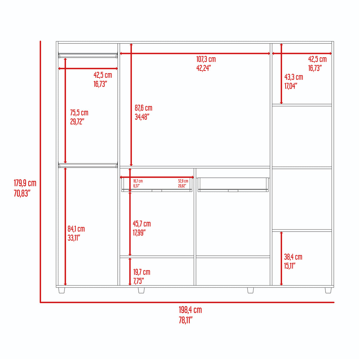 Closet Manila Z New Bardolino 198.4x179.9cm con Espacio para TV de 46 Pulgadas - CLOSETS | Bylmo