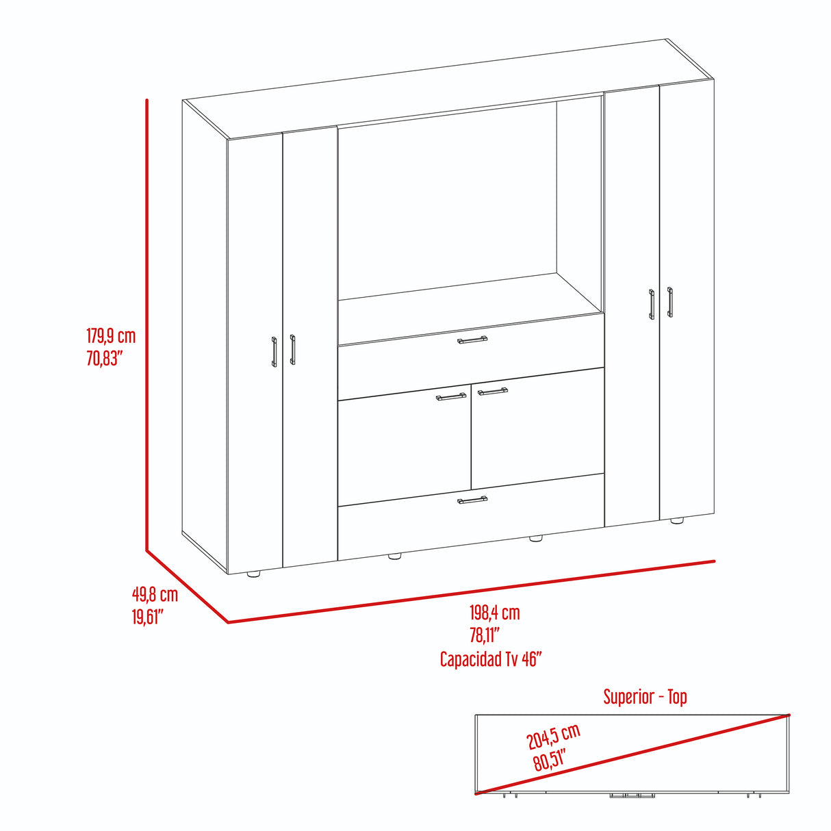 Closet Manila Z New Bardolino 198.4x179.9cm con Espacio para TV de 46 Pulgadas - CLOSETS | Bylmo