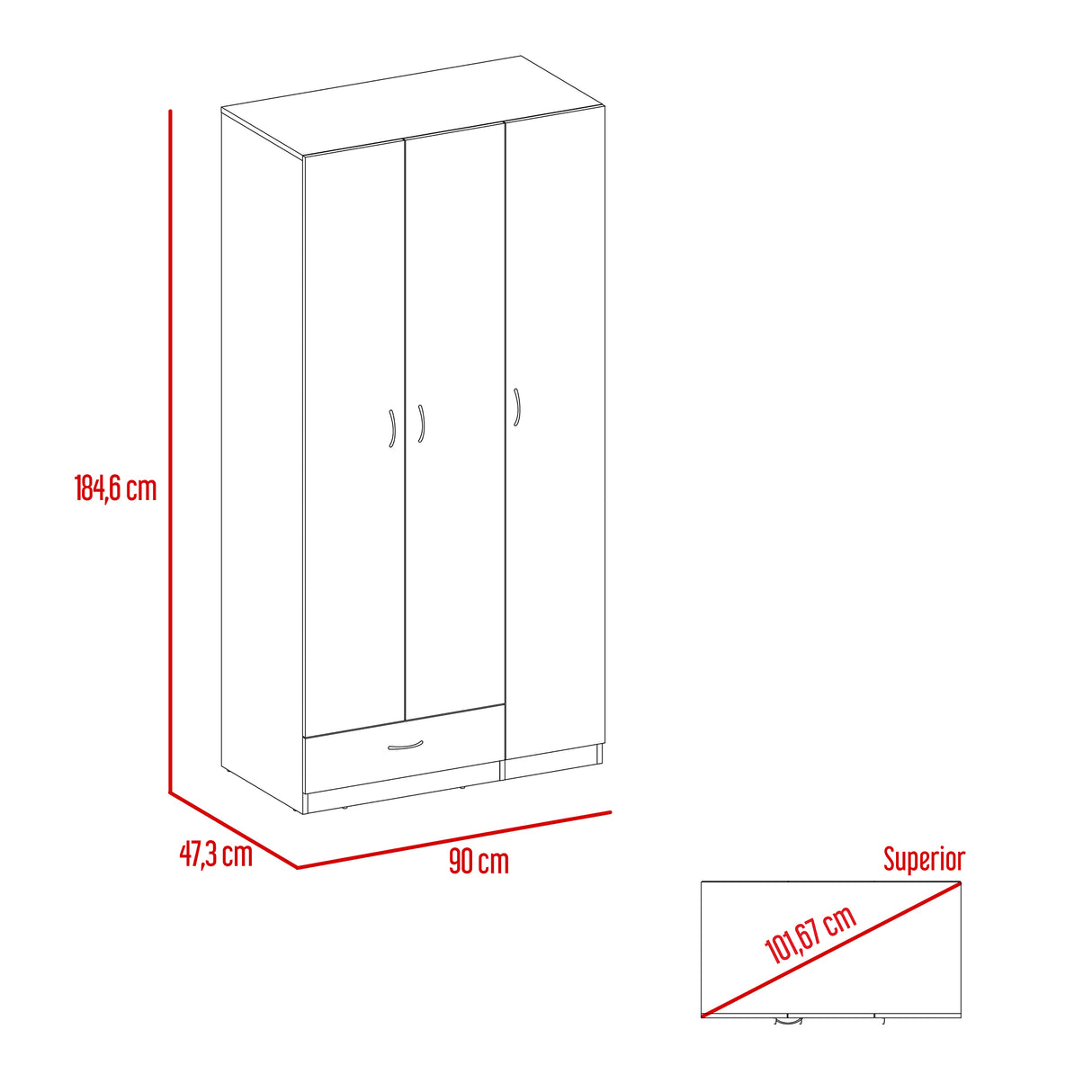 Closet Zeta Blanco 90x184.6cm con Un Cajón - Closets | Bylmo