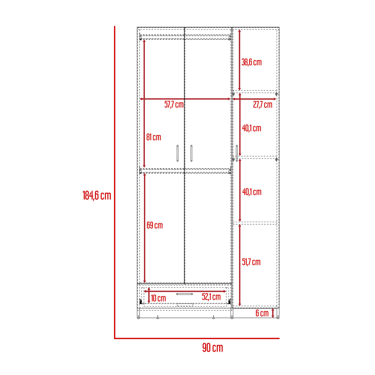Closet Zeta Blanco 90x184.6cm con Un Cajón - Closets | Bylmo