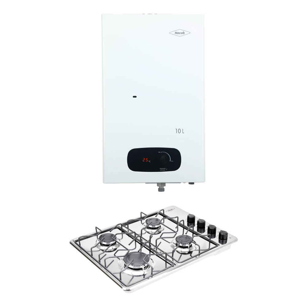 Combo Calentador de Agua Haceb 10 L y Estufa Alambrón a Gas Natural