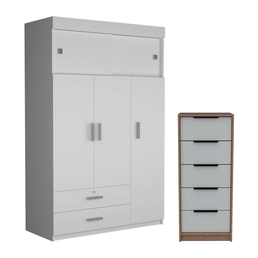 Combo Closet Mobil Blanco y Cómoda Kaia Blanco