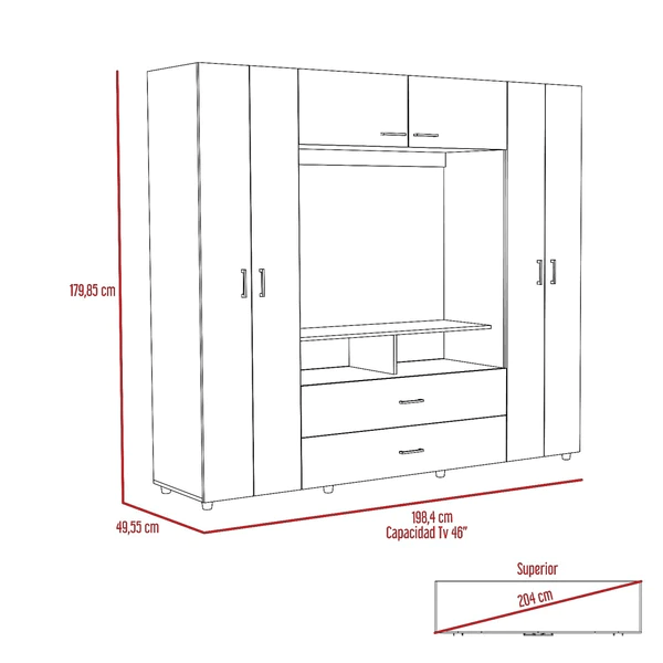 Closet Manila Wengue 198.4x179.9cm con 2 Cajones con 5 Entrepaños con Espacio para TV - Closets | Bylmo
