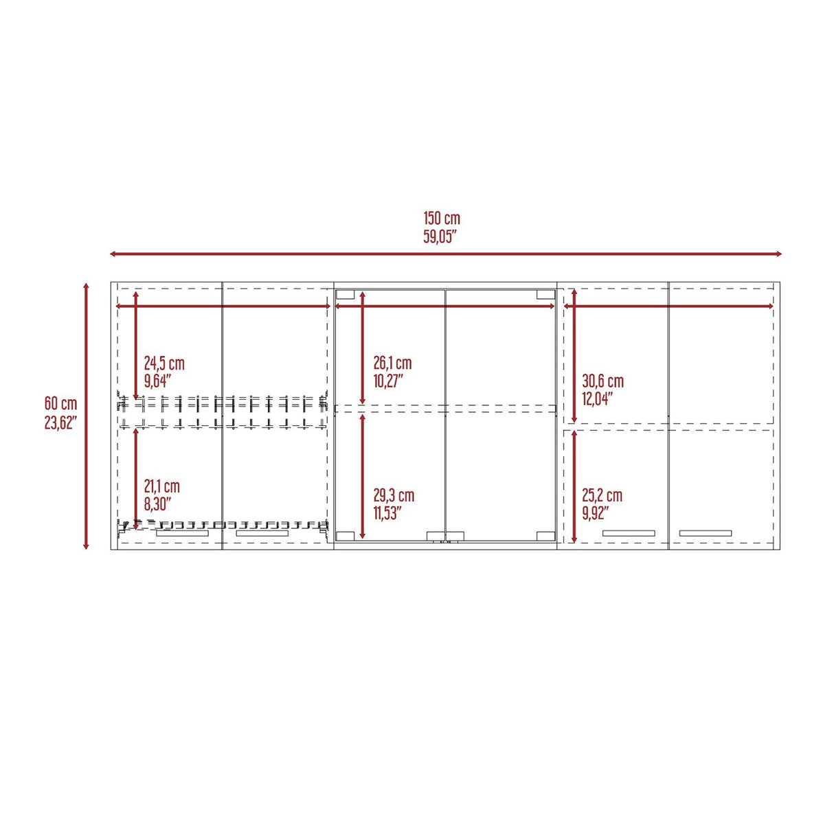 Mueble Superior de Cocina Blanco 150x150cm con Dos Entrepaños y con Seis Puertas - Muebles Superiores | Bylmo