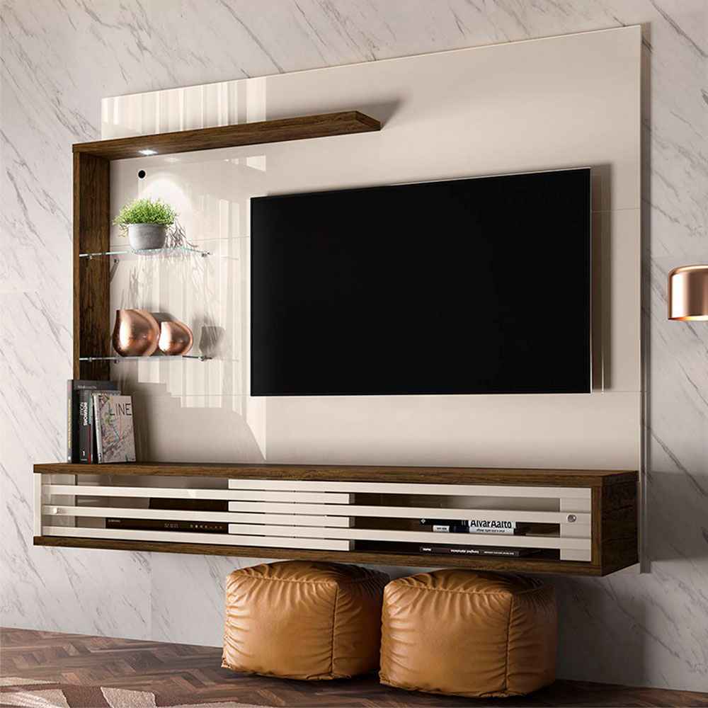 Panel Frizz Blanco y Cafe 160 cm con Dos Puertas y Luz Led - Muebles para TV | Bylmo