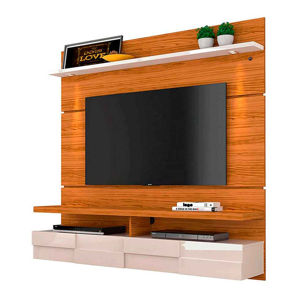 Panel Lana Miel y Blanco 182 cm con Luz Led - Muebles para TV | Bylmo