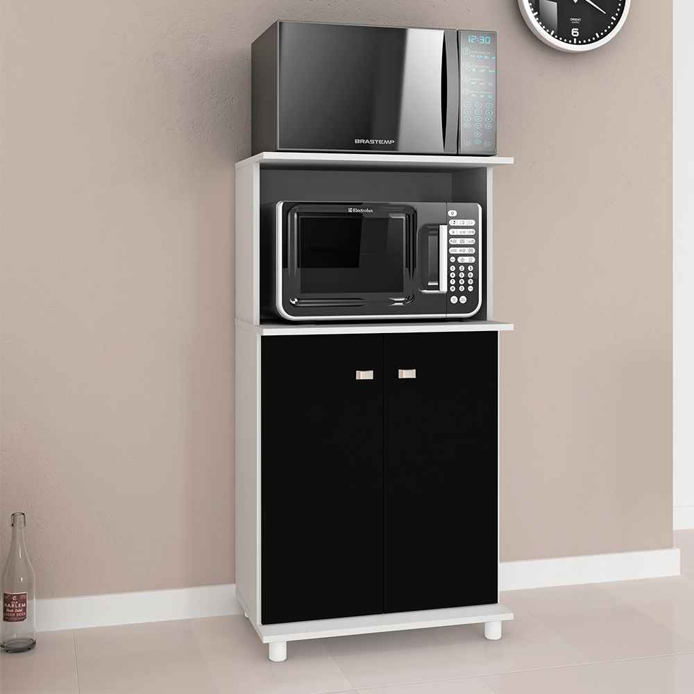 Mueble Auxiliar Almería Blanco y Negro 61 cm con Dos Puertas y Entrepaño - Muebles Organizadores | Bylmo