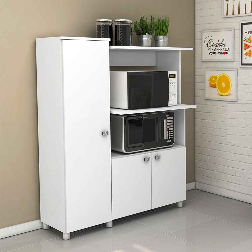 Mueble Auxiliar de Cocina Segovia Blanco 96.5x119cm con Cinco Entrepaños y con Seis Comportamientos - Muebles Organizadores | Bylmo