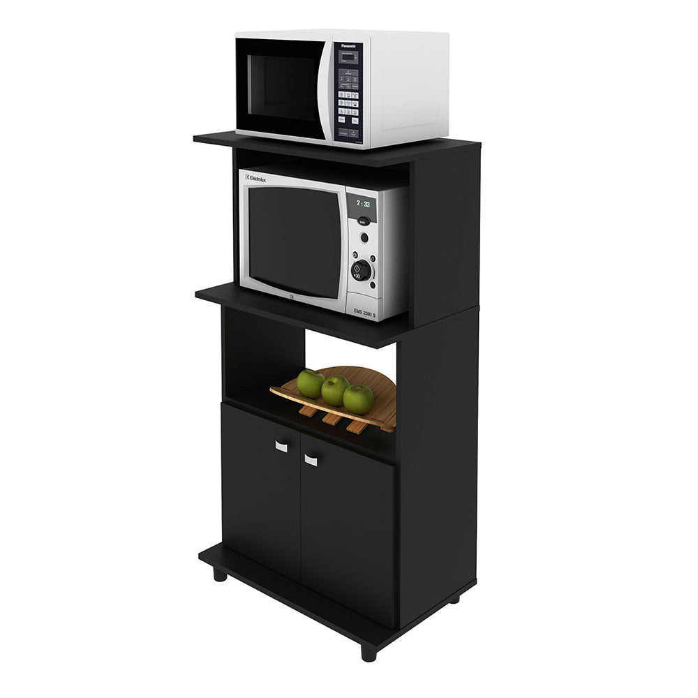 Mueble Auxiliar de Cocina Victoria Negro 61x116cm con Dos Entrepaños y con Tres Comportamientos - Muebles Organizadores | Bylmo