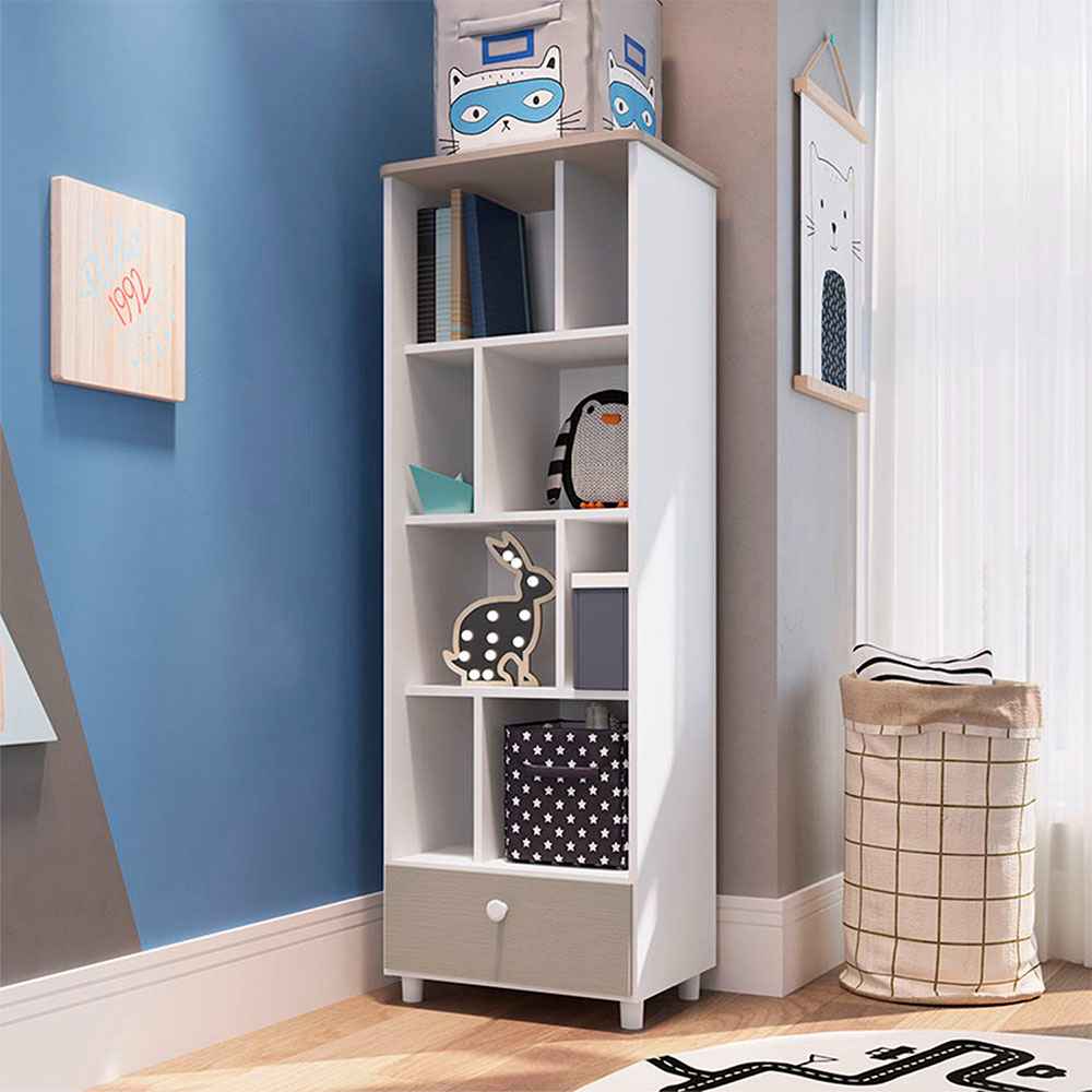 Biblioteca Dulzura Blanco 49 cm con Entrepaños y Un Cajón - Repisas y Percheros | Bylmo