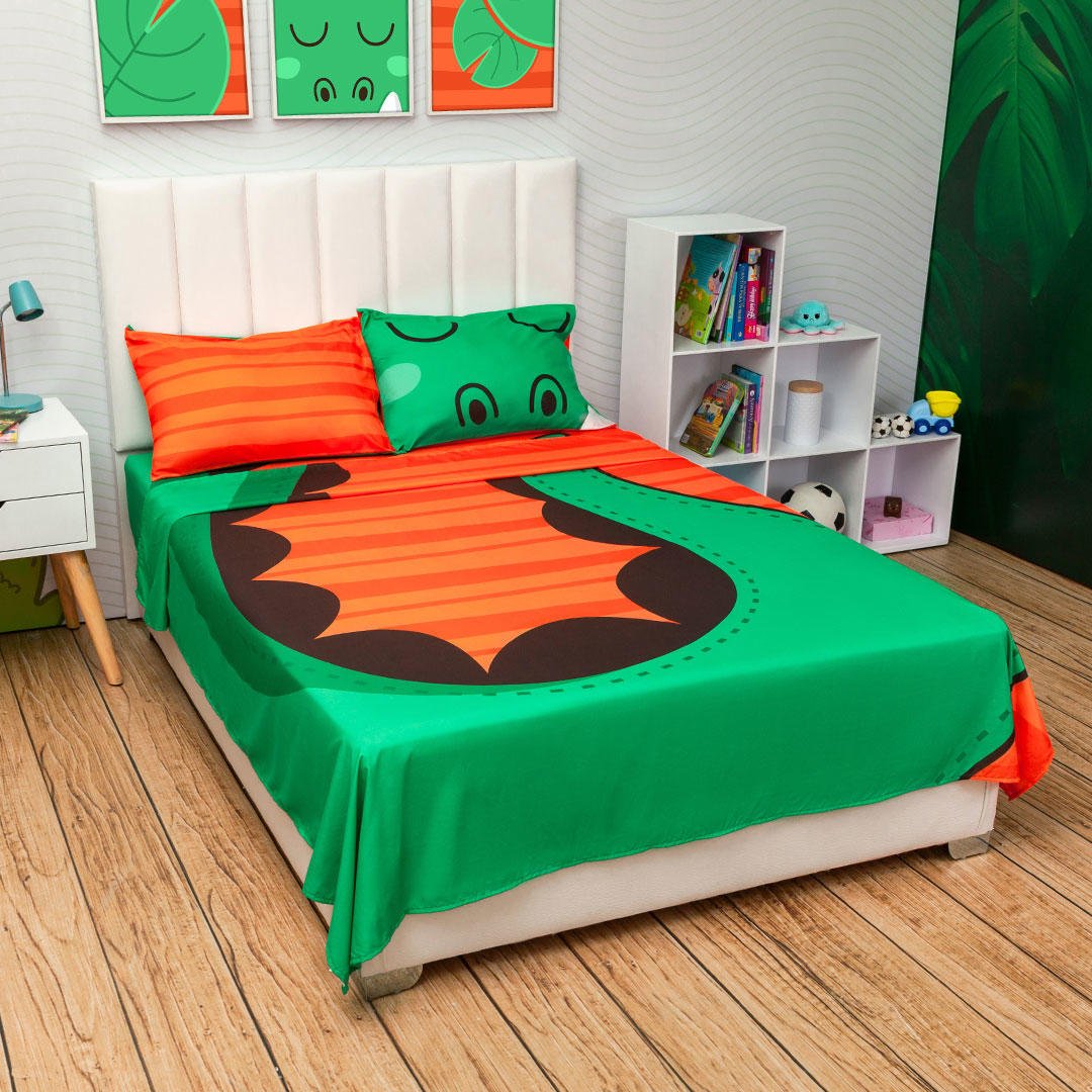 Juego de Sabanas Infantil Microfibra Semidoble 120 cm Verde de Cocodrilo - Ropa de Cama | Bylmo