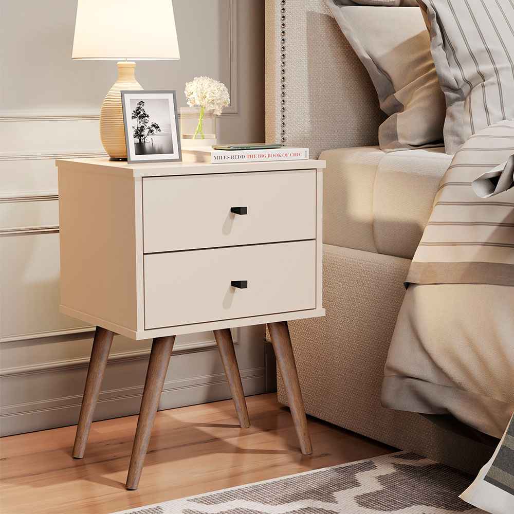 Mesa de Noche Croacia Beige 45 cm con Dos Cajones - Mesas de Noche | Bylmo
