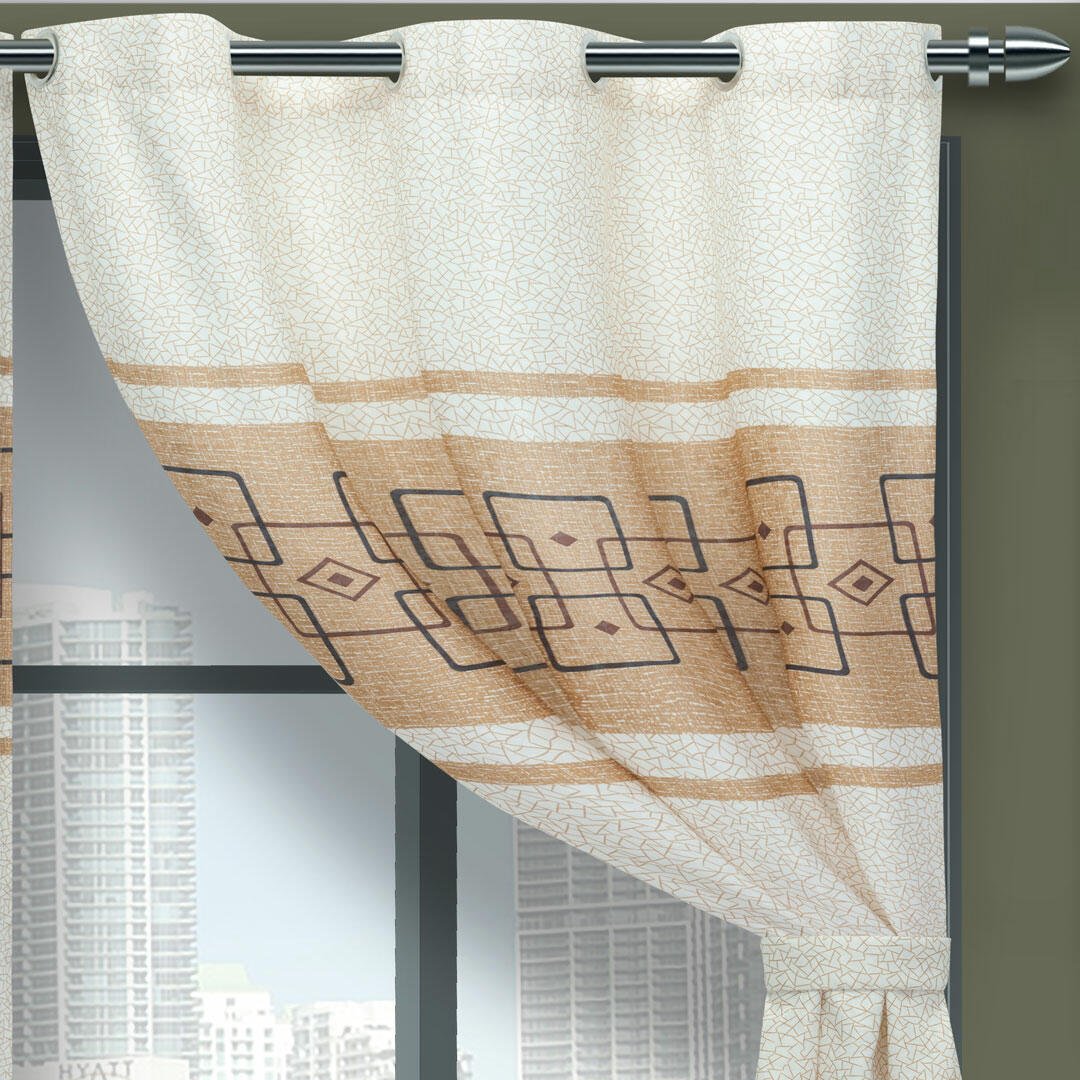 Cortina de Argolla Lona Cafe de Cuadros y Rombos 265 cm - Cortinas | Bylmo