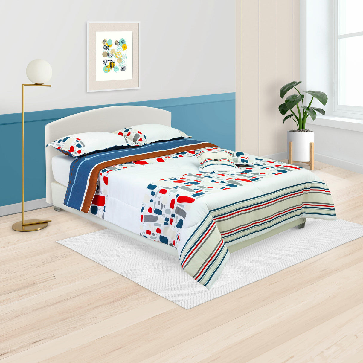 Cubrelecho Súper Acolchado Blanco y Azul para Cama Doble 140 X 190 Cm Doble Faz de Figuras - Ropa de Cama | Bylmo