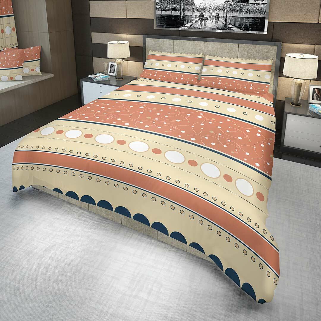 Juego de Sabanas Cafe y Salmón Semidoble 120 X 190 Cm de Circulos con 180 Hilos - Ropa de Cama | Bylmo