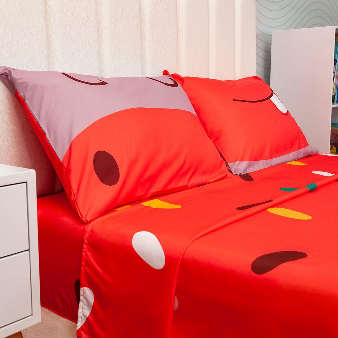 Juego de Sabanas Infantil Microfibra Semidoble 120 cm Rojo de Hipopotamo - Ropa de Cama | Bylmo