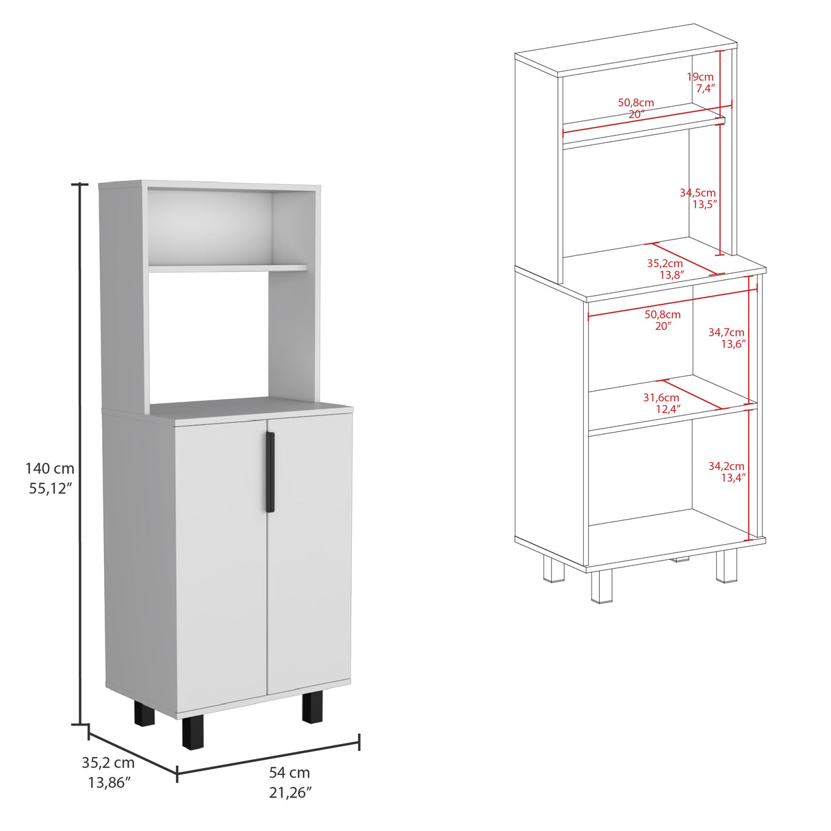 Alacena Oshawa 2 Puertas Blanca con Patas 140cm x 53.2cm