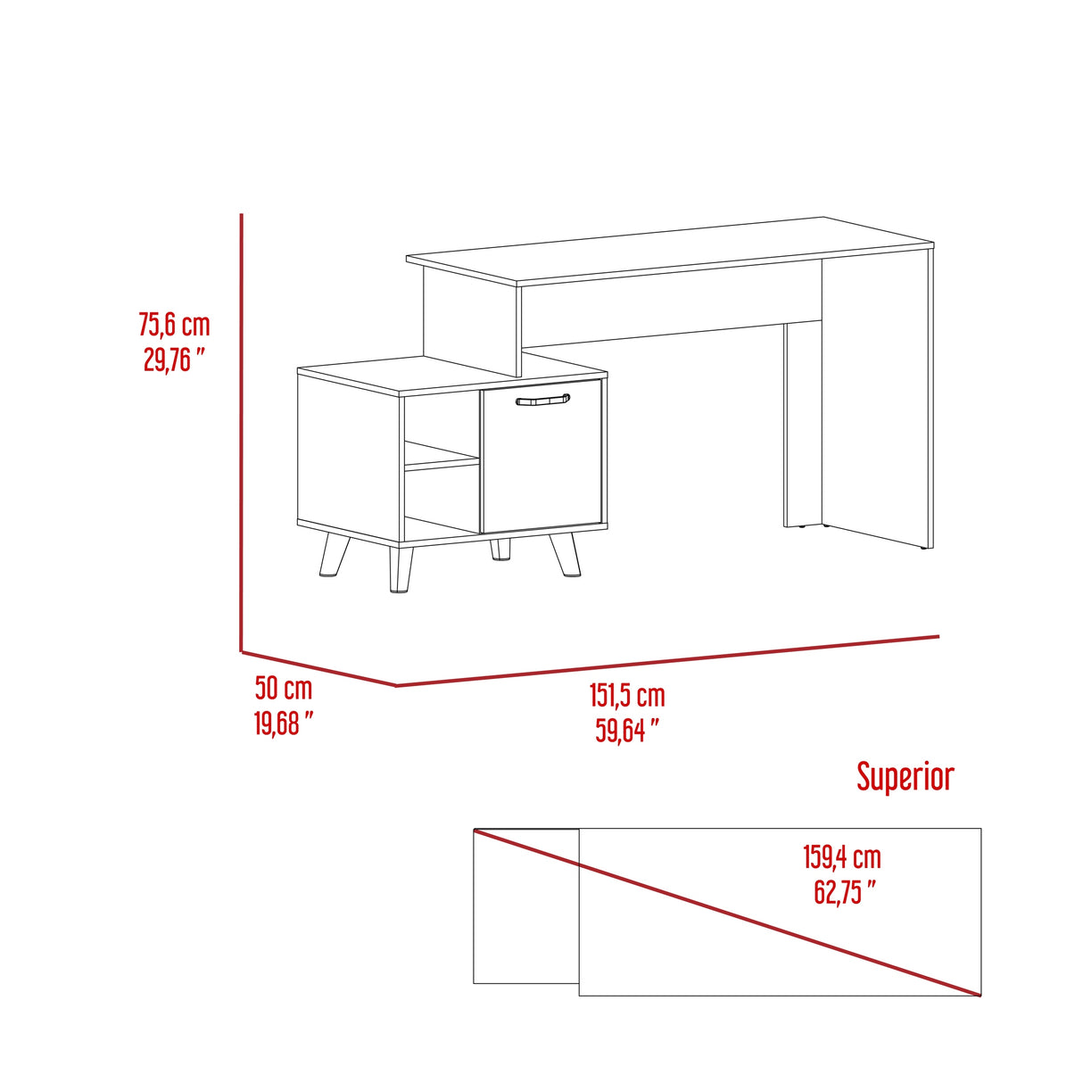 Escritorio Leira Ceniza 151.5x75.6cm con Una Puerta
