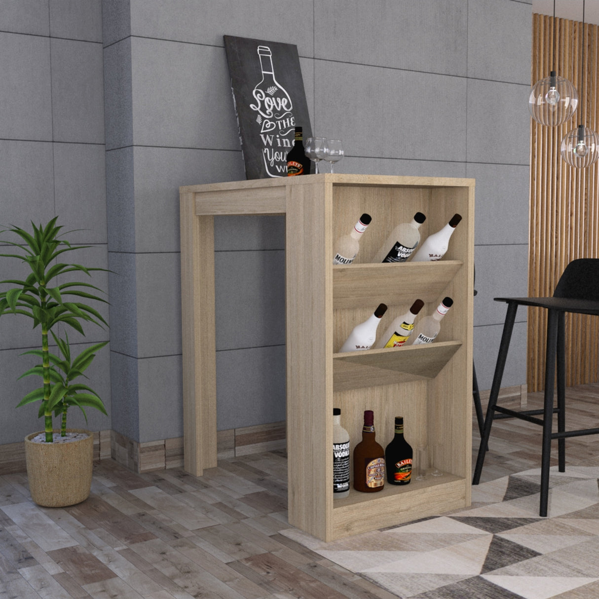 Mesa Bar Syrah Con Entrepaños Inclinados 58x91 Cm Color Rovere Moderna