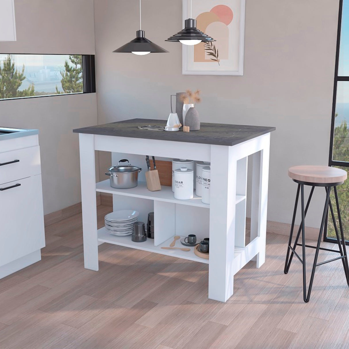 Isla de Cocina Cala 70x103 Blanco Onix Moderno