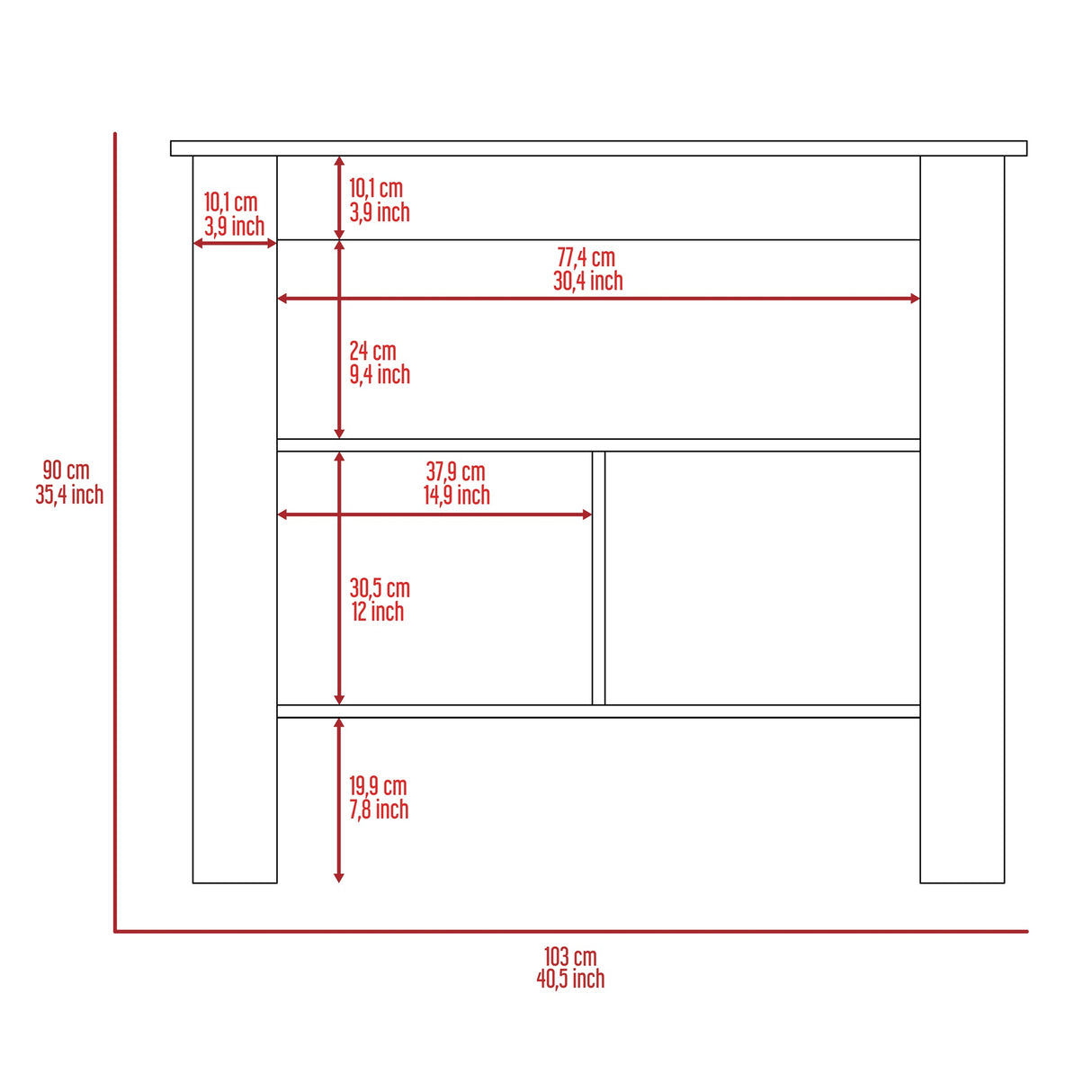 Isla de Cocina Cala 70x103 Blanco Ibiza con 2 Estantes