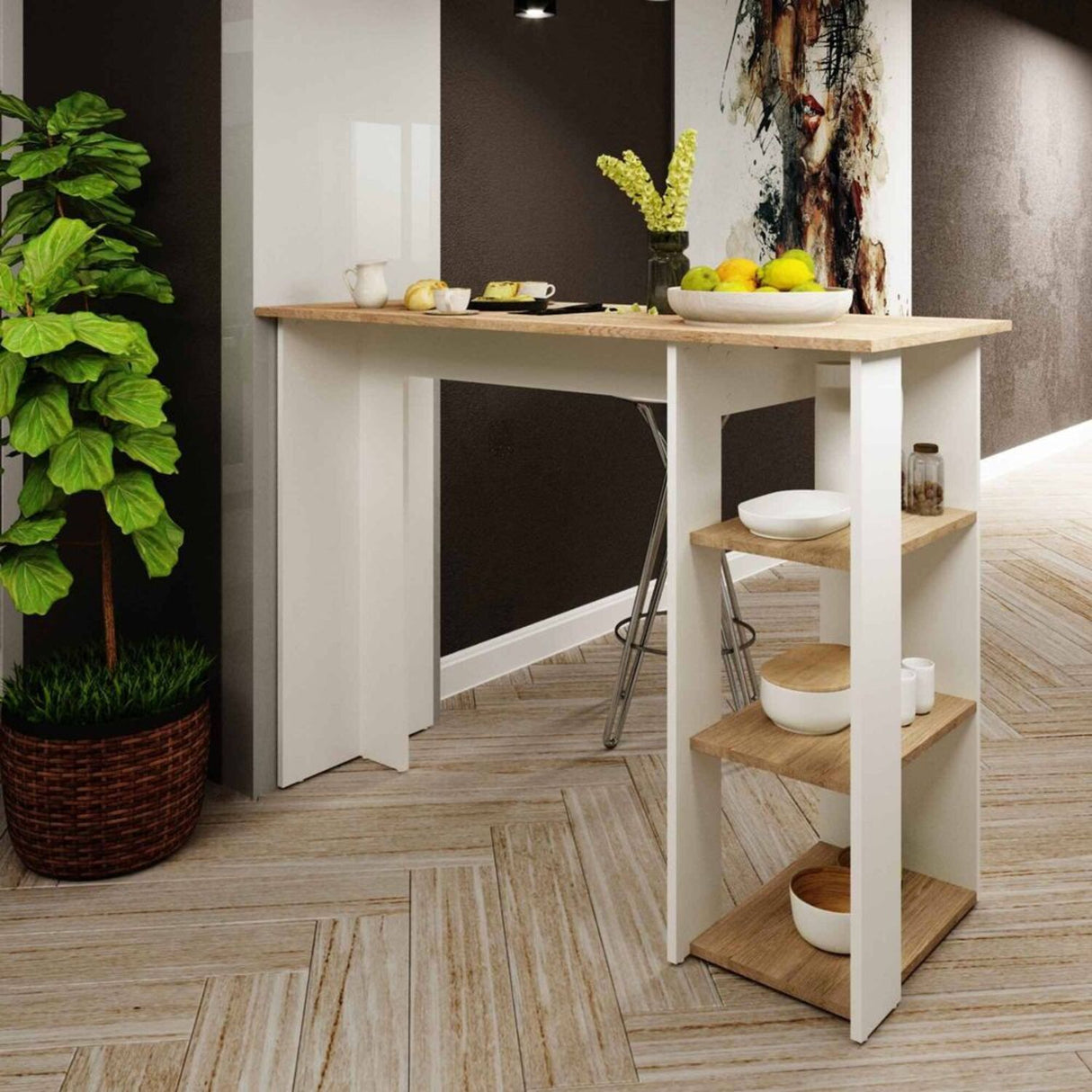Barra de Cocina Dan 120.9x90.1cm Rovere con 3 Entrepaños