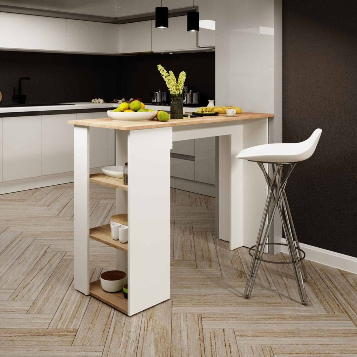 Barra de Cocina Dan 120.9x90.1cm Rovere con 3 Entrepaños