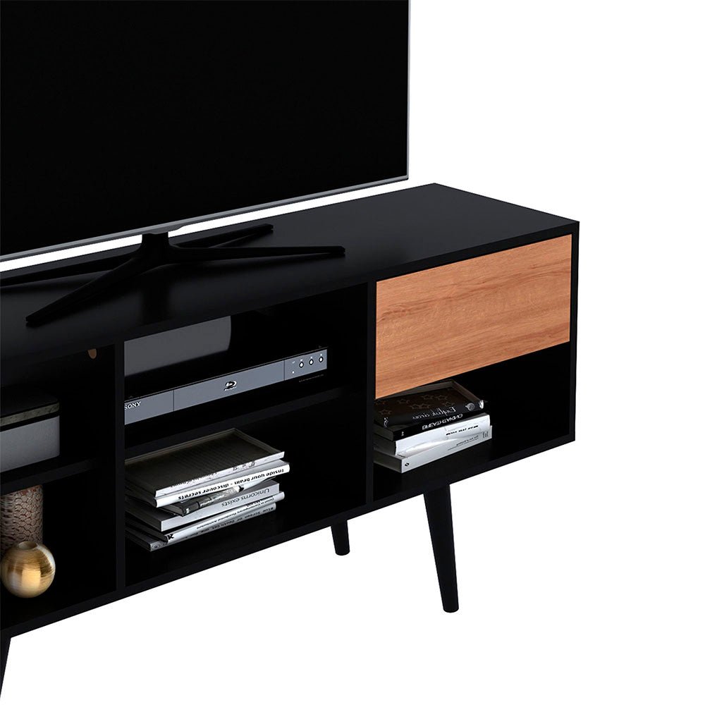 Rack Chile Negro y Almendra 136 cm con Un Cajón - Muebles para TV | Bylmo