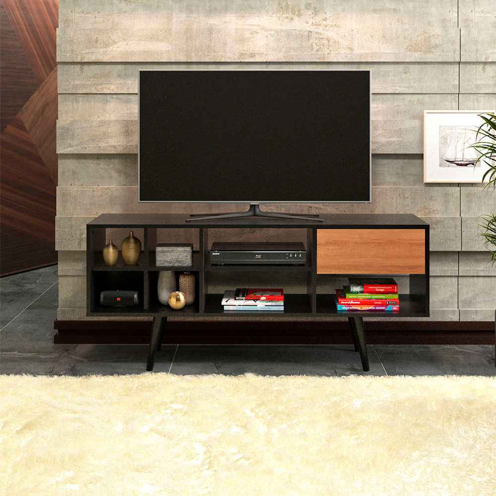 Rack Chile Negro y Almendra 136 cm con Un Cajón - Muebles para TV | Bylmo