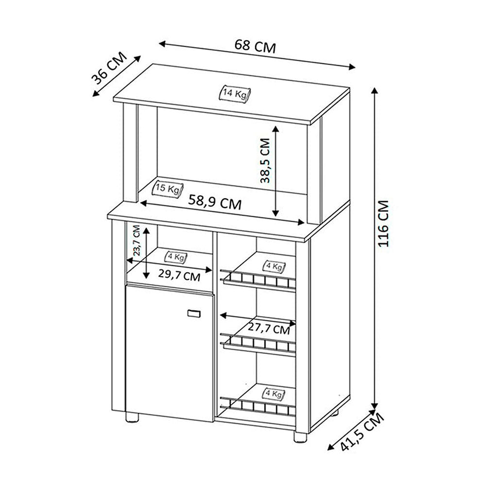 Mueble Auxiliar Burgos Cafe 68 cm con Una Puerta y Entrepaños - Muebles Organizadores | Bylmo