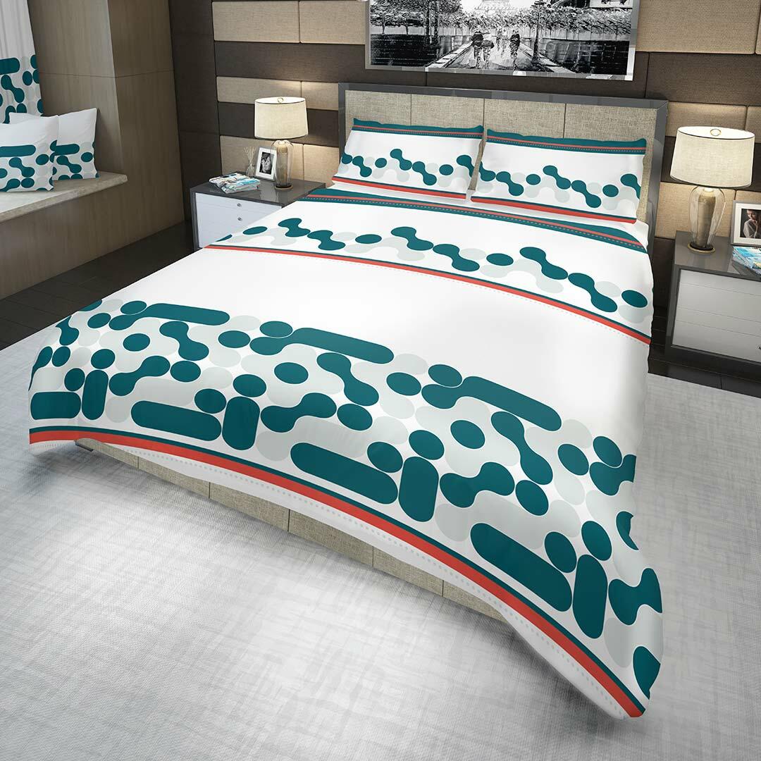 Juego de Sabanas Algodón 180 Hilos King 200 cm Blanco con Círculos Verde Azul - Ropa de Cama | Bylmo