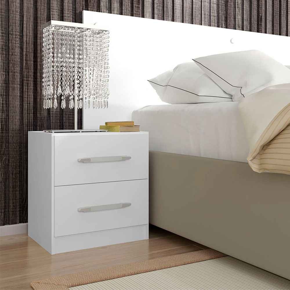 Mesa de Noche Cuba Blanco 40 cm con Dos Cajones - Mesas de Noche | Bylmo