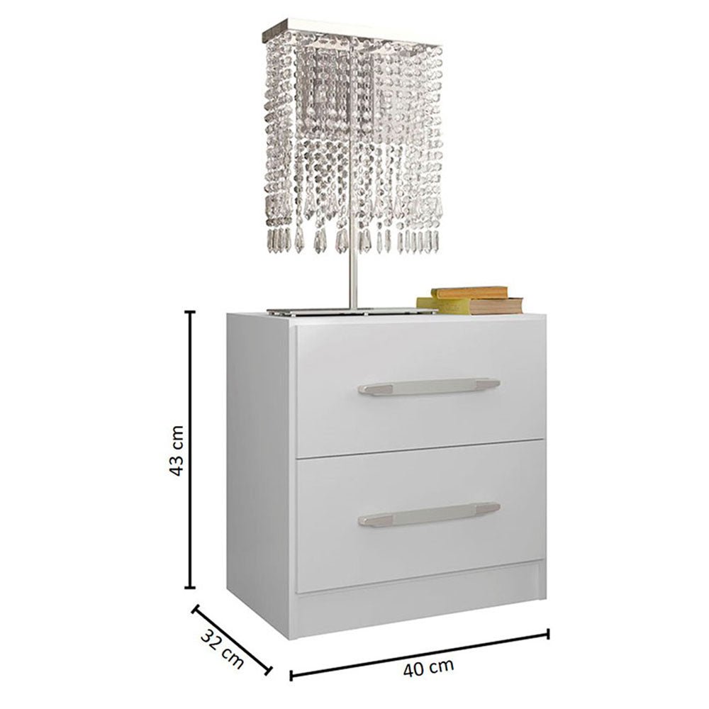 Mesa de Noche Cuba Blanco 40 cm con Dos Cajones - Mesas de Noche | Bylmo