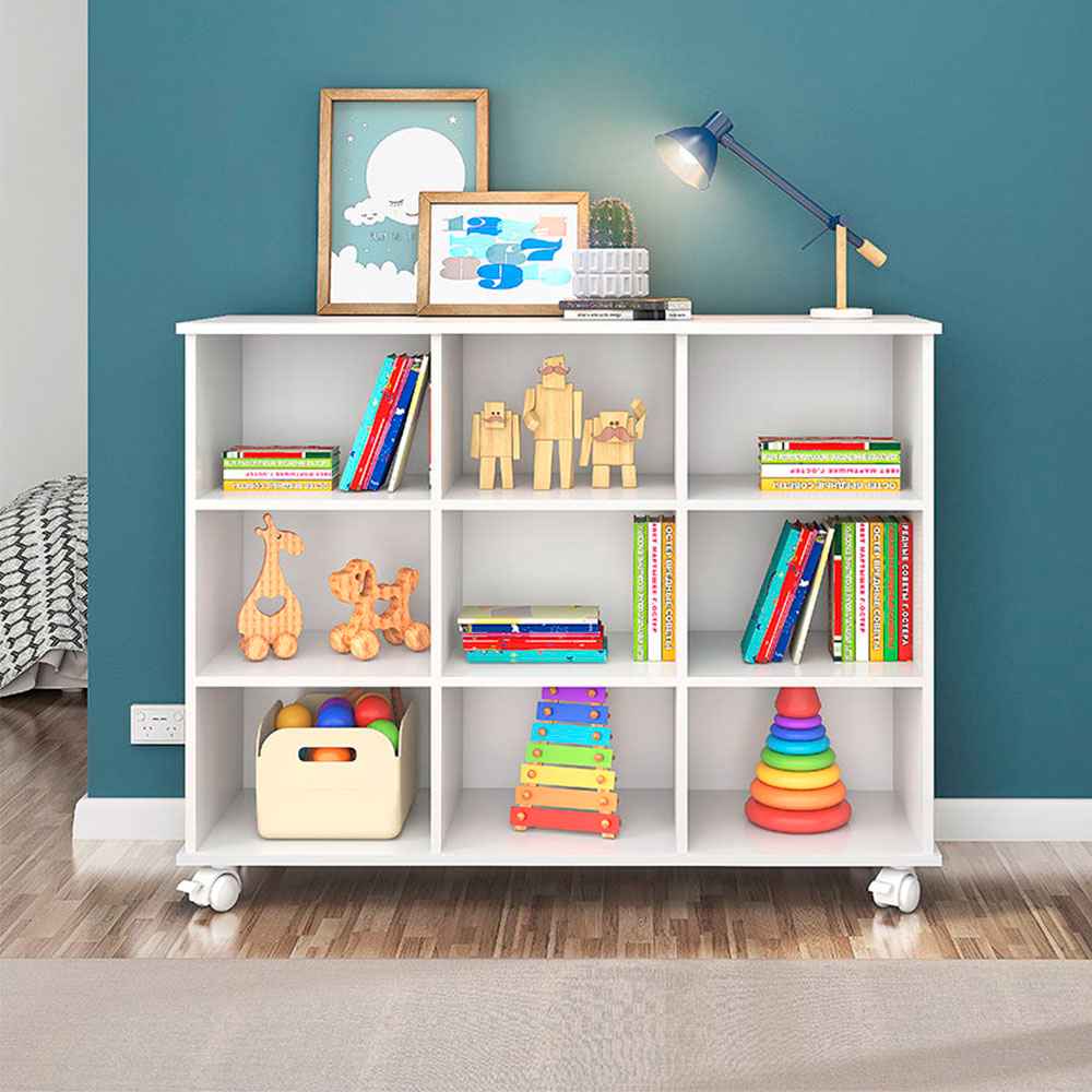 Arrimo Salvador Blanco 108x83cm con Nueve Compartimientos y con Ruedas - Repisas y Percheros | Bylmo