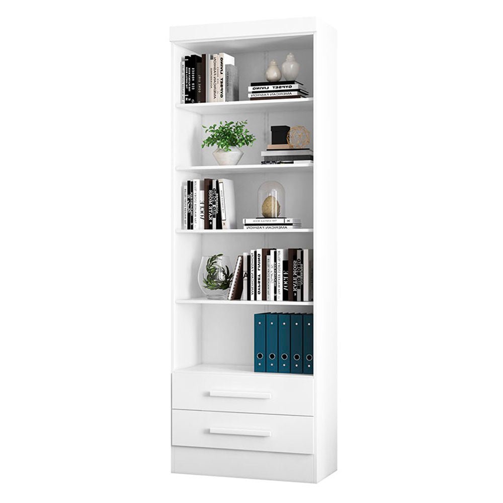 Biblioteca Curitiba Blanco 62x183cm con Cinco Compartimientos y con Dos Cajones - Bibliotecas | Bylmo