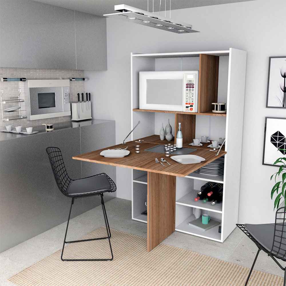 Mueble Auxiliar Fátima Cafe y Blanco 90 cm Transformable - Muebles Organizadores | Bylmo