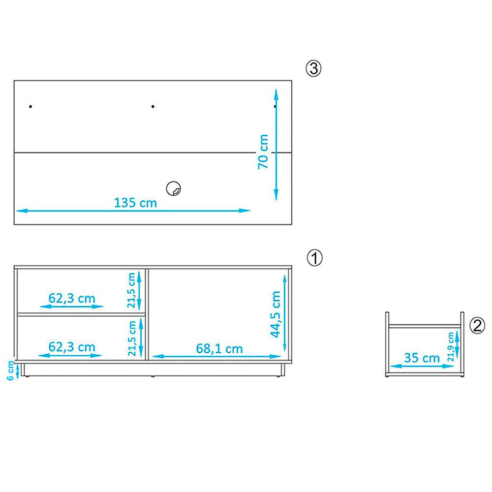 Combo Panel para TV, Mueble Auxiliar y Mesa de Centro Sidney Blanco 135 cm - Muebles para TV | Bylmo