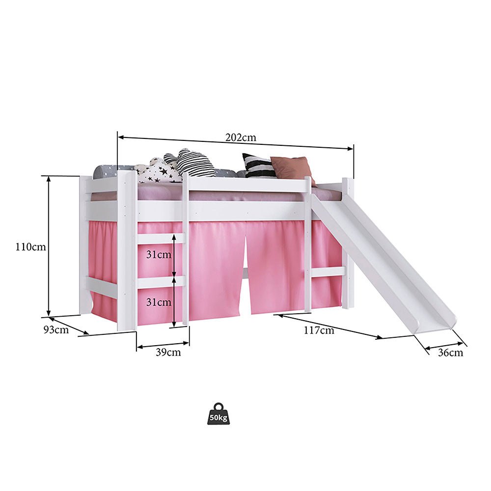 Cama Valentina Sencilla 90 cm Blanco y Rosado con Lisadero - Camas | Bylmo