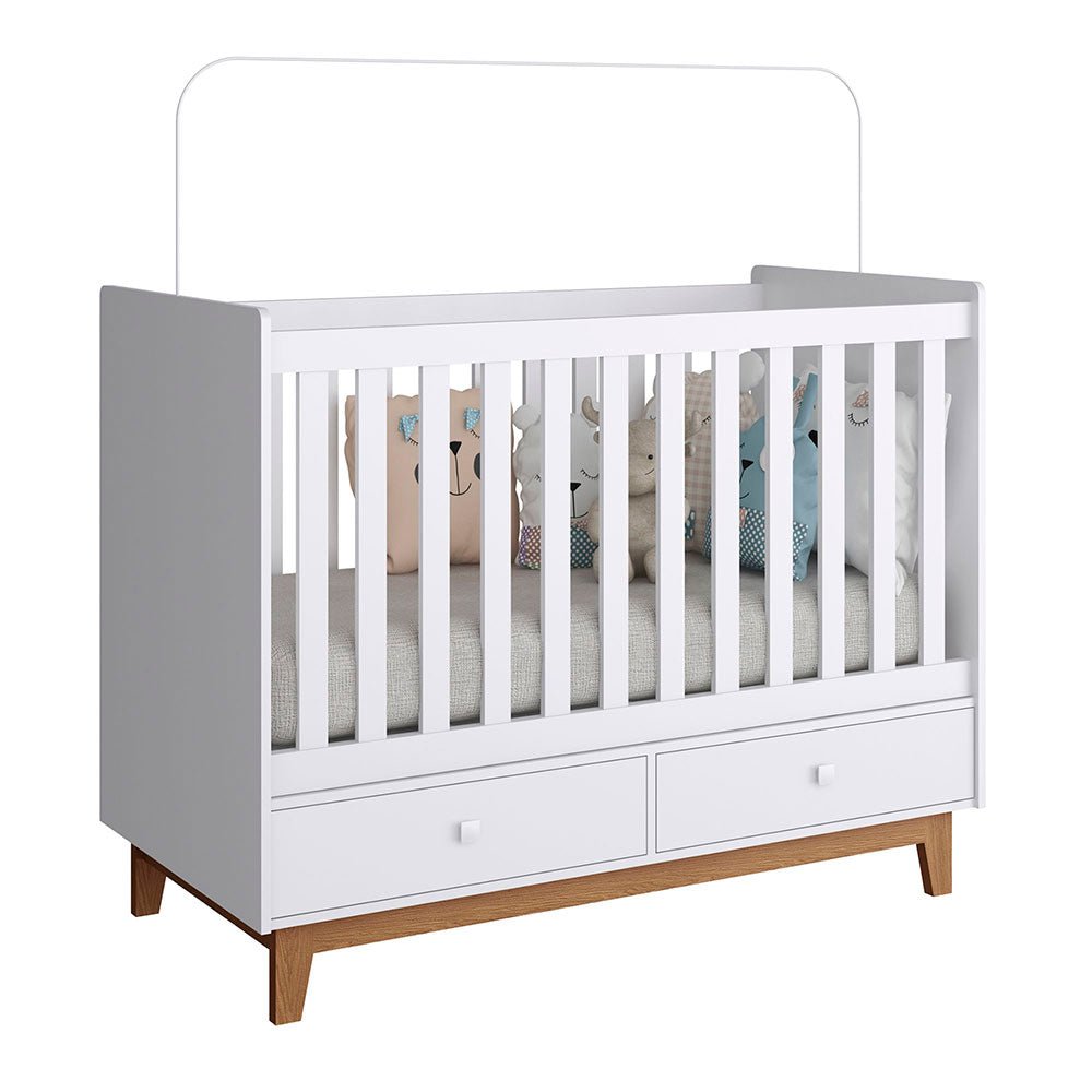 Cuna Jairo 133x105 cm Blanco con Dos Cajones - Camas | Bylmo