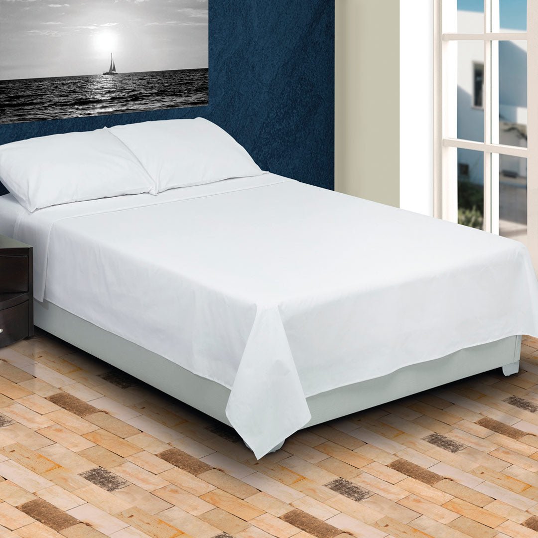 Juego de Sabanas Microfibra Doble 140 cm Blanco Fondo Entero - Ropa de Cama | Bylmo