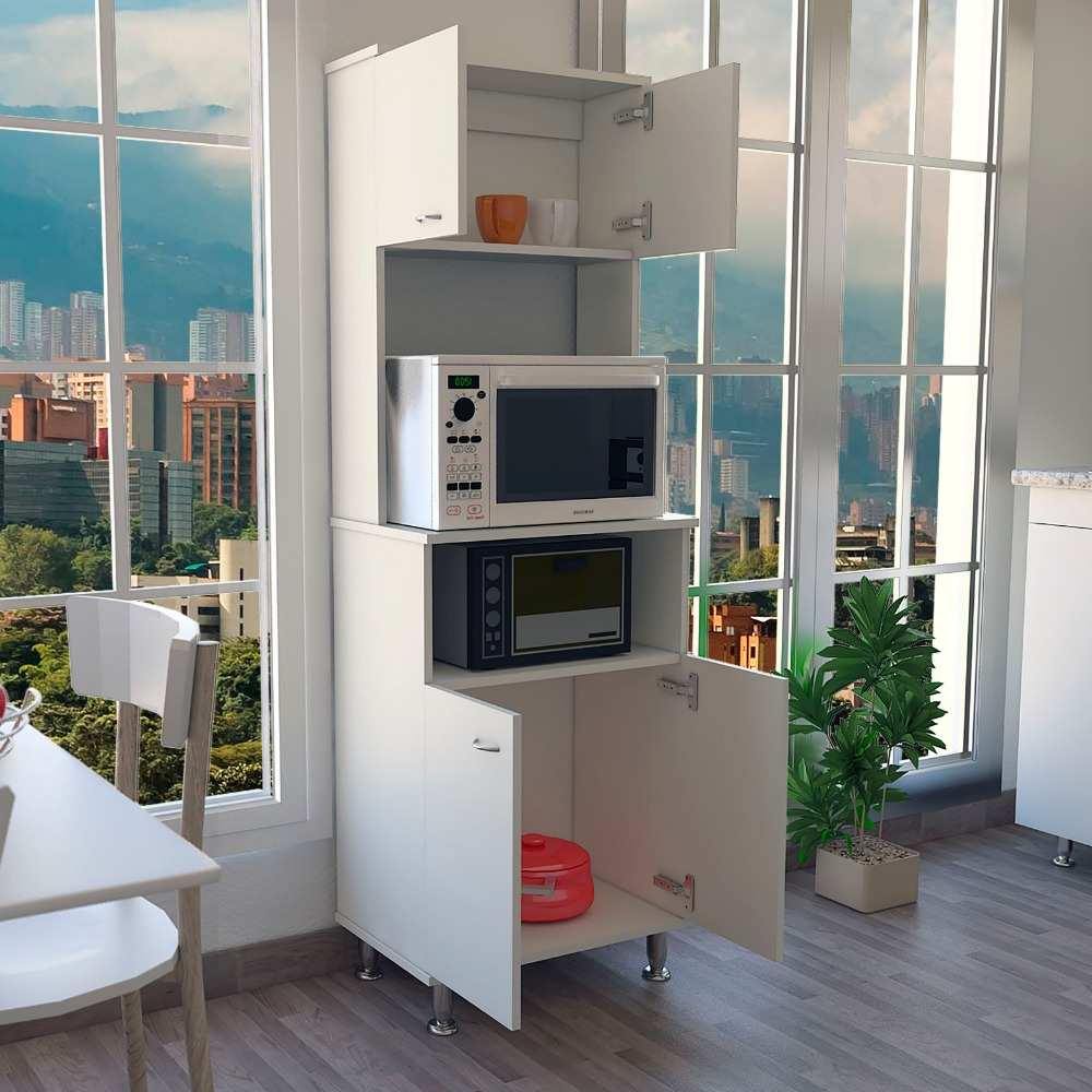 Mueble Microondas Kitchen Blanco 54 cm con Cuatro Puertas y Un Entrepaño - Muebles Organizadores | Bylmo