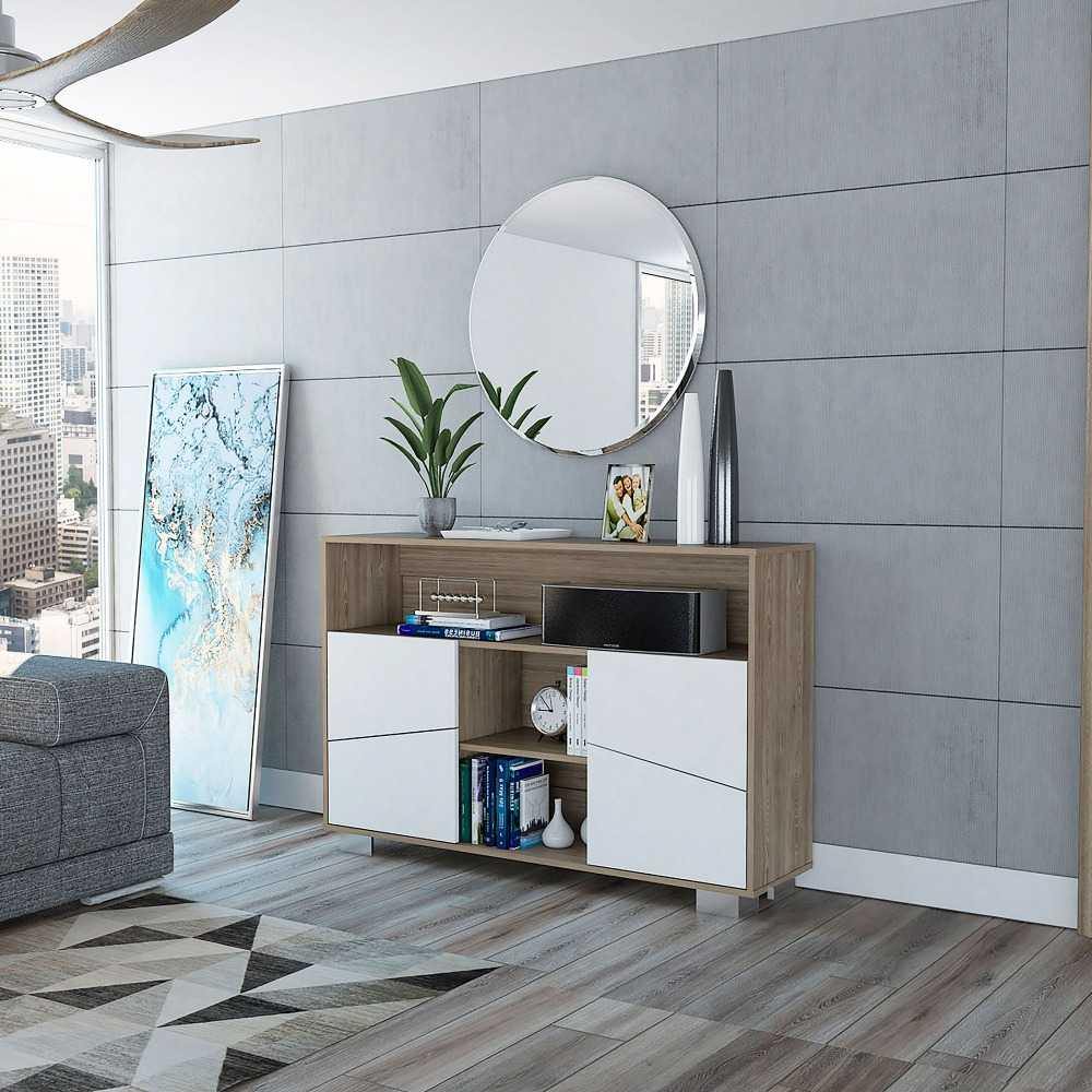 Arrimo Fraktal Miel y Blanco 120.3x82cm sin Cajones y con Siete Compartimientos - Bifes | Bylmo