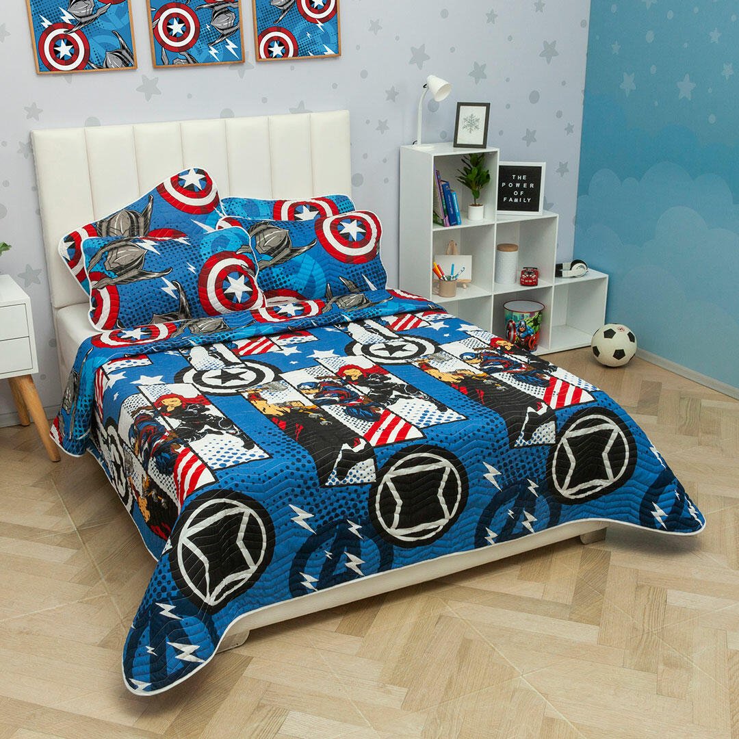 Cubrelecho Español Infantil Azul para Cama Semidoble 120 X 190 Cm Doble Faz de Avengers - Ropa de Cama | Bylmo